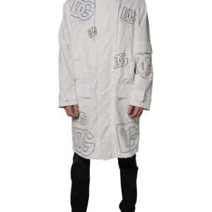 White Hooded Parka Polyester Trench Coat Jacket