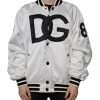 White Polyester Logo Full Zip Bomber Jacket - Image 2