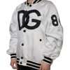 White Polyester Logo Full Zip Bomber Jacket - Image 3