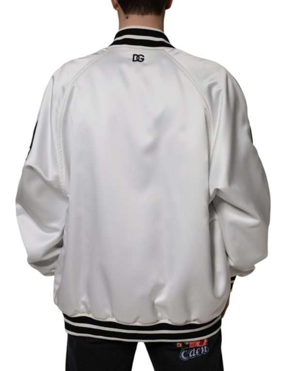 White Polyester Logo Full Zip Bomber Jacket - Image 4