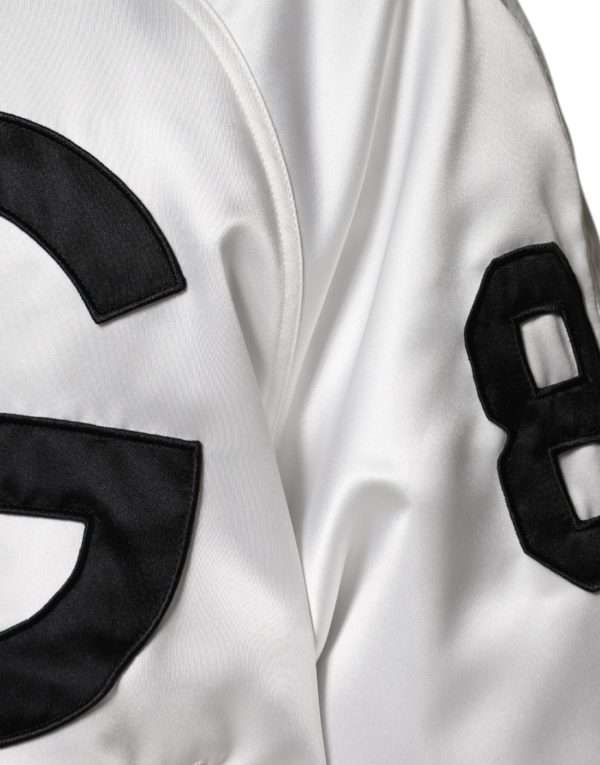 White Polyester Logo Full Zip Bomber Jacket - Image 6