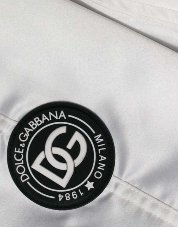 White Polyester Logo Full Zip Bomber Jacket - Image 8