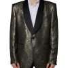 Gold SICILIA Jacquard Single Breasted Coat Blazer - Image 2