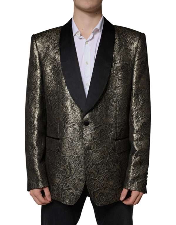 Gold SICILIA Jacquard Single Breasted Coat Blazer - Image 2