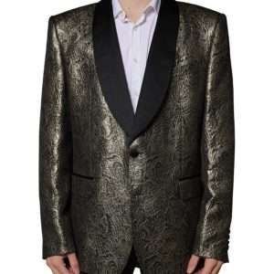 Gold SICILIA Jacquard Single Breasted Coat Blazer