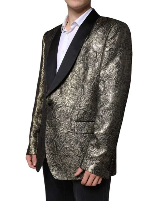 Gold SICILIA Jacquard Single Breasted Coat Blazer - Image 3