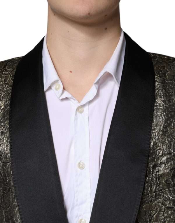 Gold SICILIA Jacquard Single Breasted Coat Blazer - Image 5