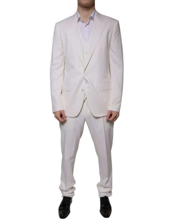 White Wool Silk 3 Piece SlimFit Formal Suit - Image 2