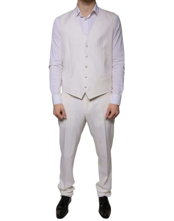 White Wool Silk 3 Piece SlimFit Formal Suit - Image 6