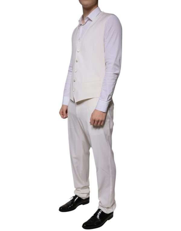 White Wool Silk 3 Piece SlimFit Formal Suit - Image 7