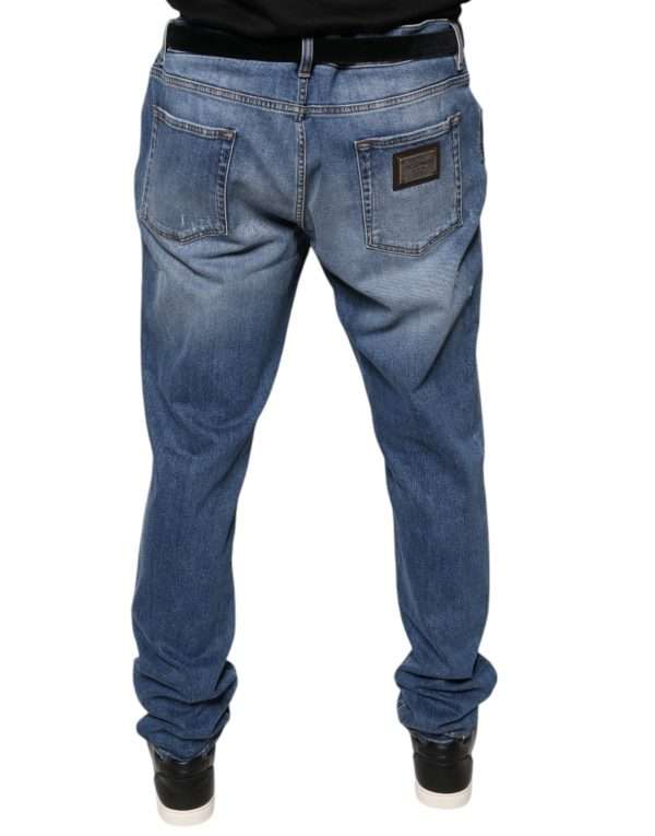 Blue Washed Cotton Stretch Men Denim Jeans - Image 4
