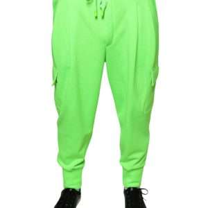 Neon Green Polyester Cargo Jogger Sweatpants Pants