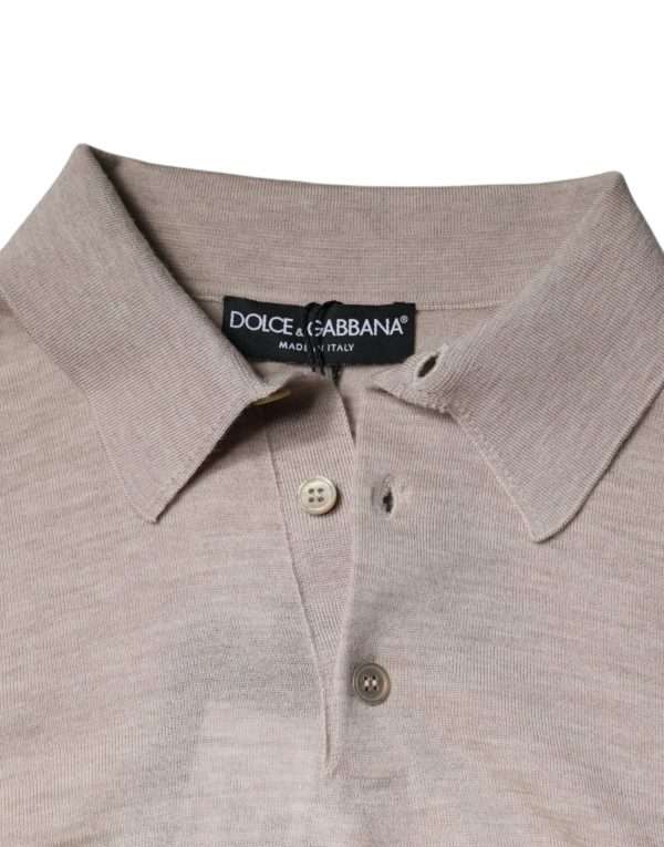 Beige Cashmere Knit Collared Pullover Sweater - Image 5