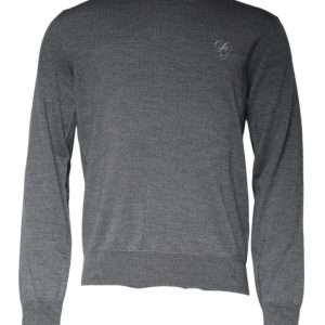 Dark Gray Wool Crew Neck Pullover Sweater