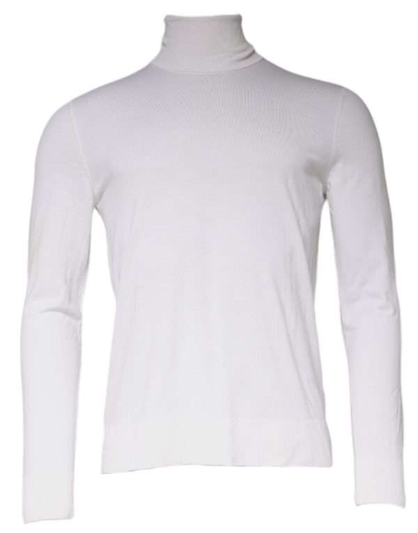 White Long Sleeve Turtleneck Men Pullover Sweater