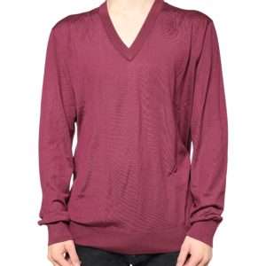 Maroon Cashmere V-neck Men Pullover Sweater