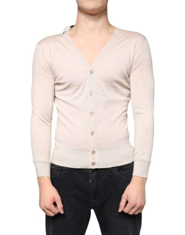 Beige Cashmere Button Down Cardigan Sweater - Image 2