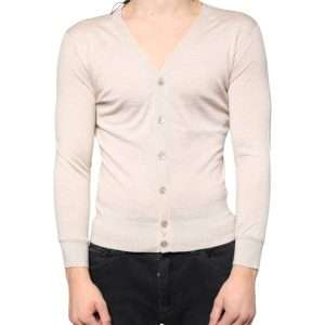 Beige Cashmere Button Down Cardigan Sweater