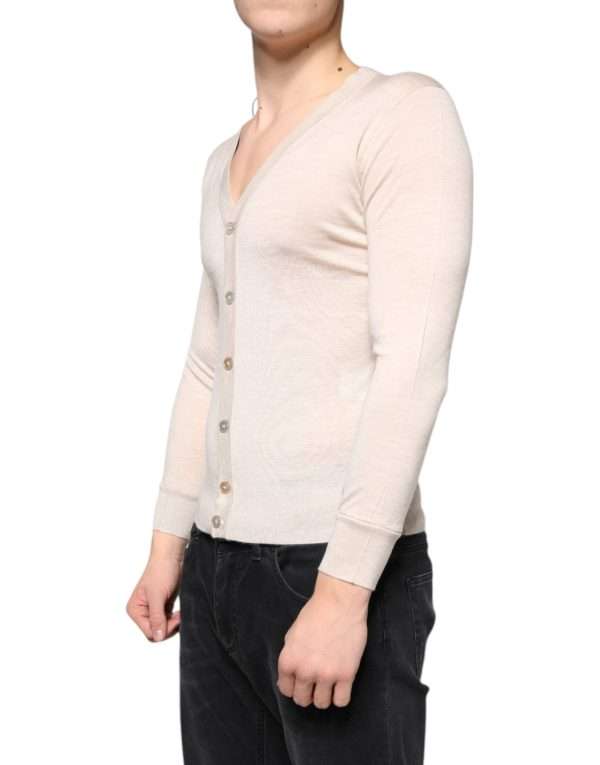 Beige Cashmere Button Down Cardigan Sweater - Image 3