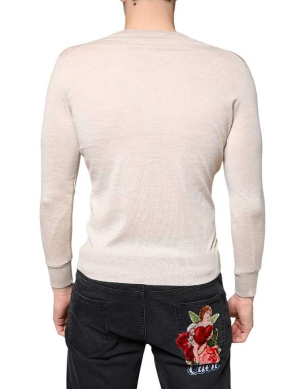 Beige Cashmere Button Down Cardigan Sweater - Image 4