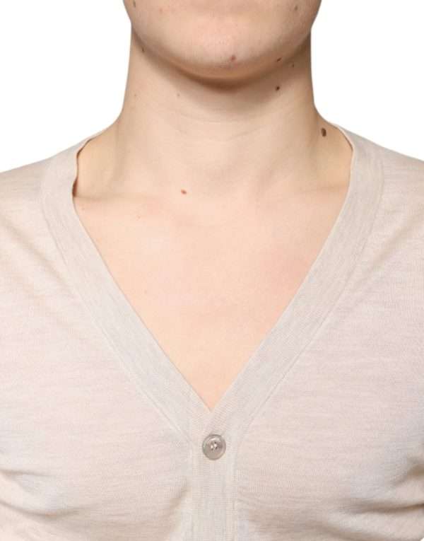 Beige Cashmere Button Down Cardigan Sweater - Image 5