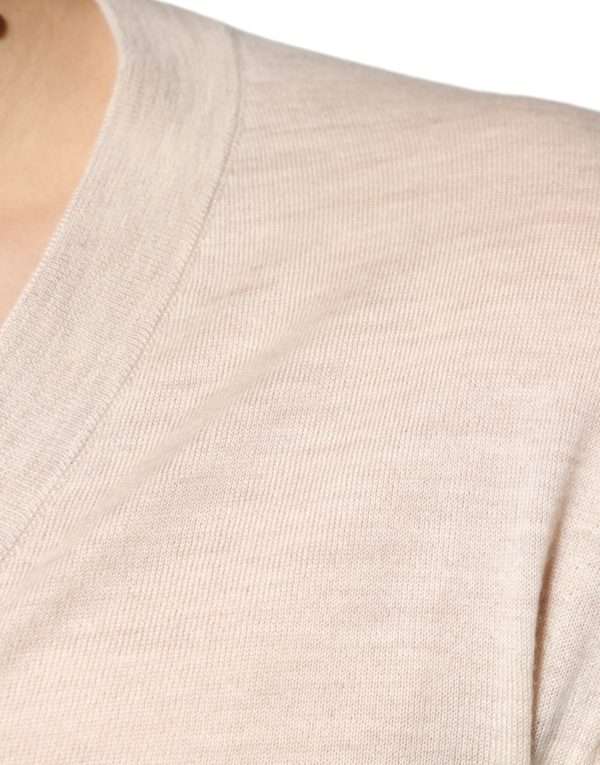 Beige Cashmere Button Down Cardigan Sweater - Image 6