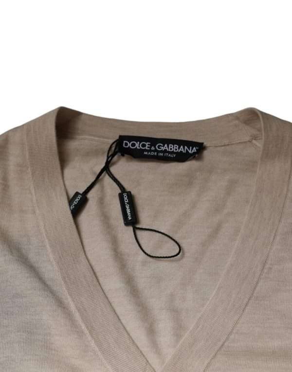 Beige Cashmere Button Down Cardigan Sweater - Image 7