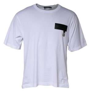 White Logo Patch Cotton Crew Neck T-shirt