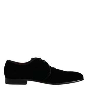 Black Velvet Leather Lace Up Derby Shoes