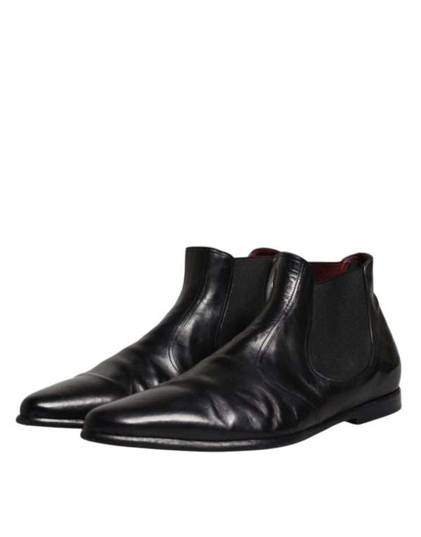 Black Leather Chelsea Men Ankle Boots Shoes - Image 4