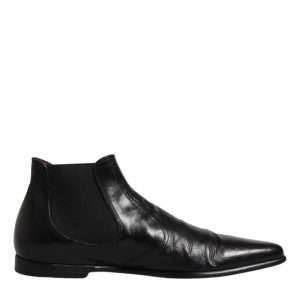 Black Leather Chelsea Men Ankle Boots Shoes