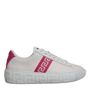 White Pink Greca Print Platform Low Top Sneakers Shoes