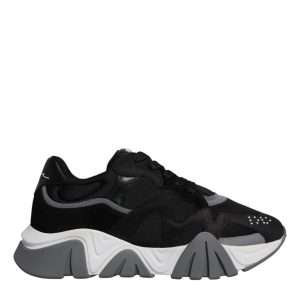 Black Leather Neoprene Chunky Low Top Sneakers Squalo Shoes