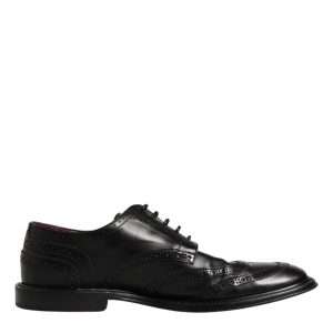Black Leather Derby Wingtip Formal Shoes