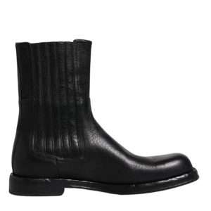 Black Horse Leather Mid Calf Boots Shoes