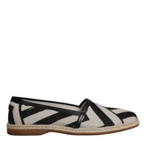 Black White Stripes Slip On Espadrille Shoes