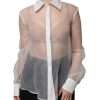 White Sheer Collared Buttoned Long Sleeves Top - Image 2