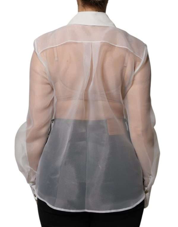 White Sheer Collared Buttoned Long Sleeves Top - Image 4