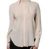 Beige Silk Blend Collared Button Down Top - Image 2