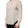 Beige Silk Blend Collared Button Down Top - Image 3