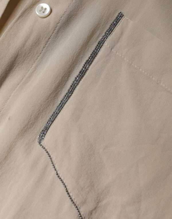 Beige Silk Blend Collared Button Down Top - Image 6