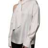 Beige Silk Ascot Collared Long Sleeves Top - Image 3
