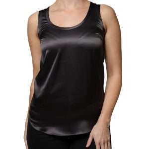 Black Silk Blend Sleeveless Tank Top