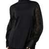 Black Silk Blend Long Sleeves Blouse Top - Image 2