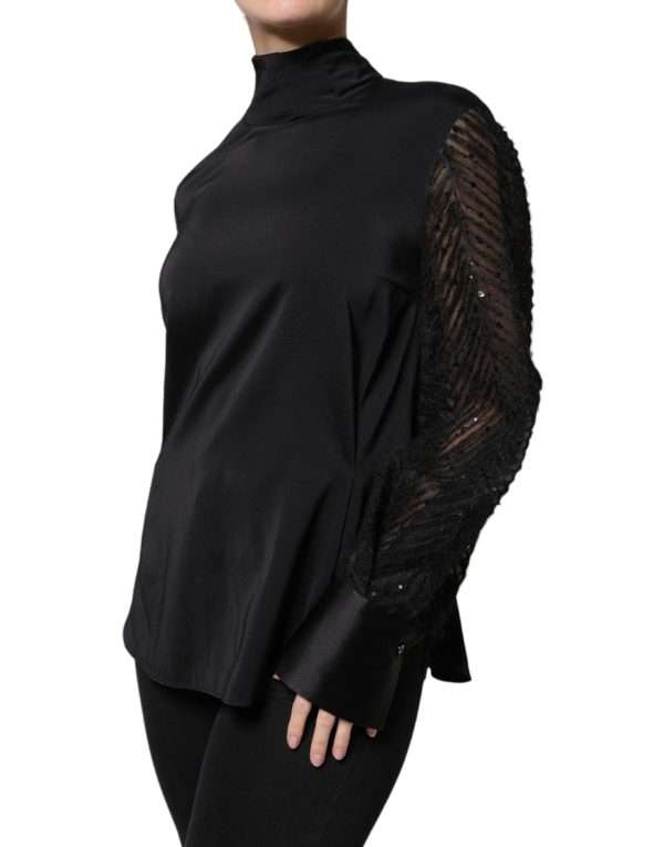 Black Silk Blend Long Sleeves Blouse Top - Image 3