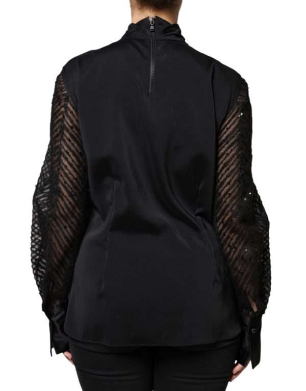 Black Silk Blend Long Sleeves Blouse Top - Image 4