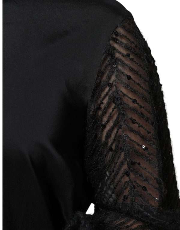 Black Silk Blend Long Sleeves Blouse Top - Image 7