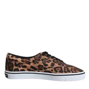 Brown Leopard Logo Print Cotton Sneakers Shoes