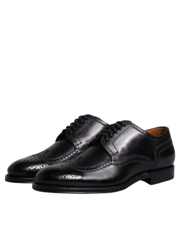 Black Leather Derby Wingtip Formal Shoes - Image 4