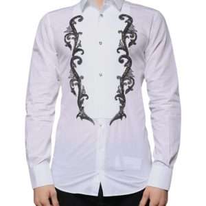 White Slim Fit Baroque GOLD Men Dress Shirt